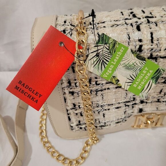 Retails $129 Badgley Mischka Small Wool tweed Crossbody Bag- Ivory/Off White NWT - Picture 12 of 14